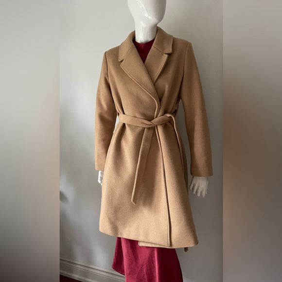 gap wool blend wrap coat maternity medium Women's Tan Belted Coat - Picture 1 of 9